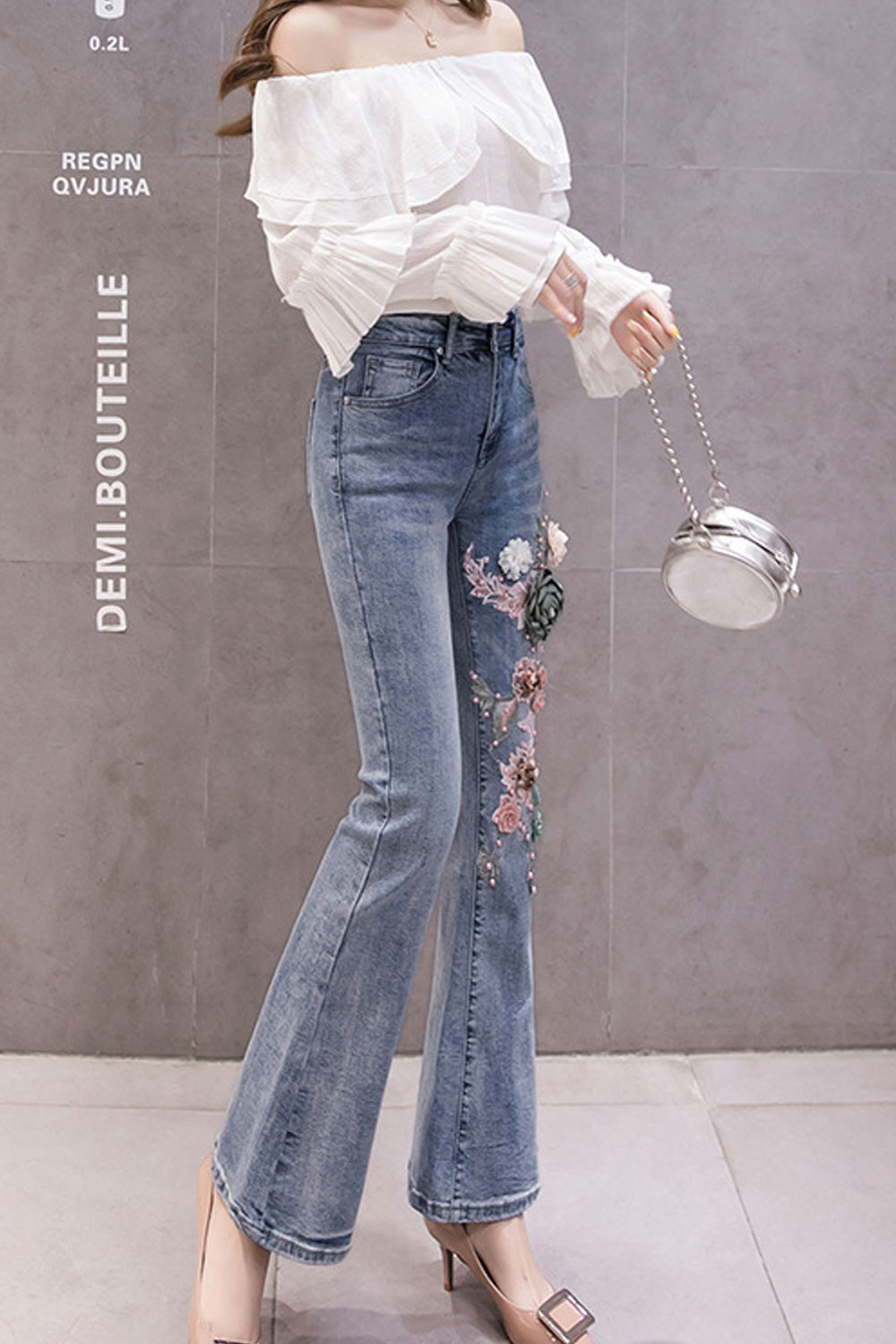 jeans with flowers on the side
