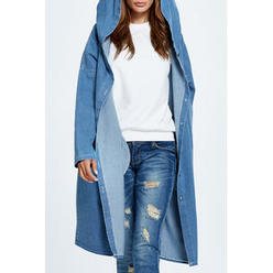 Ketty More Women Simple Solid Color Full Sleeve Hood Styled Denim Jacket