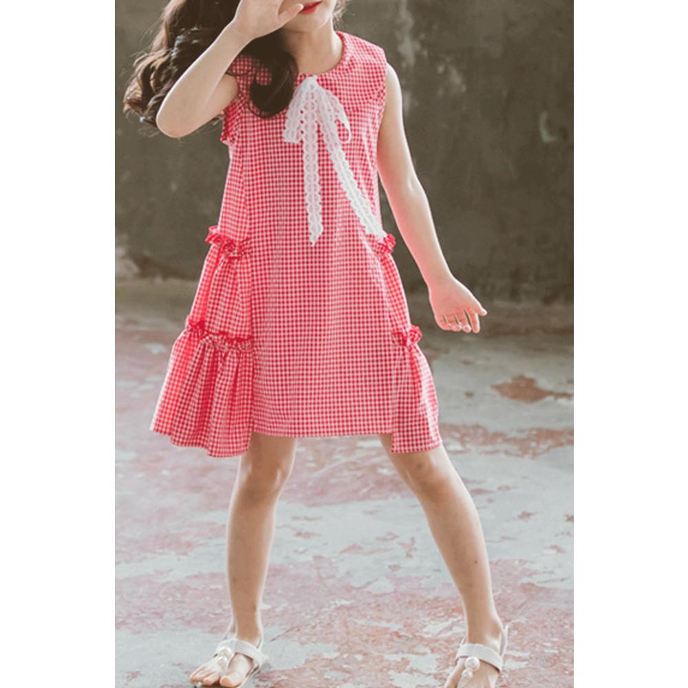 Ketty More Kids Girls Plaid Pattern Flared Short Summer Dress