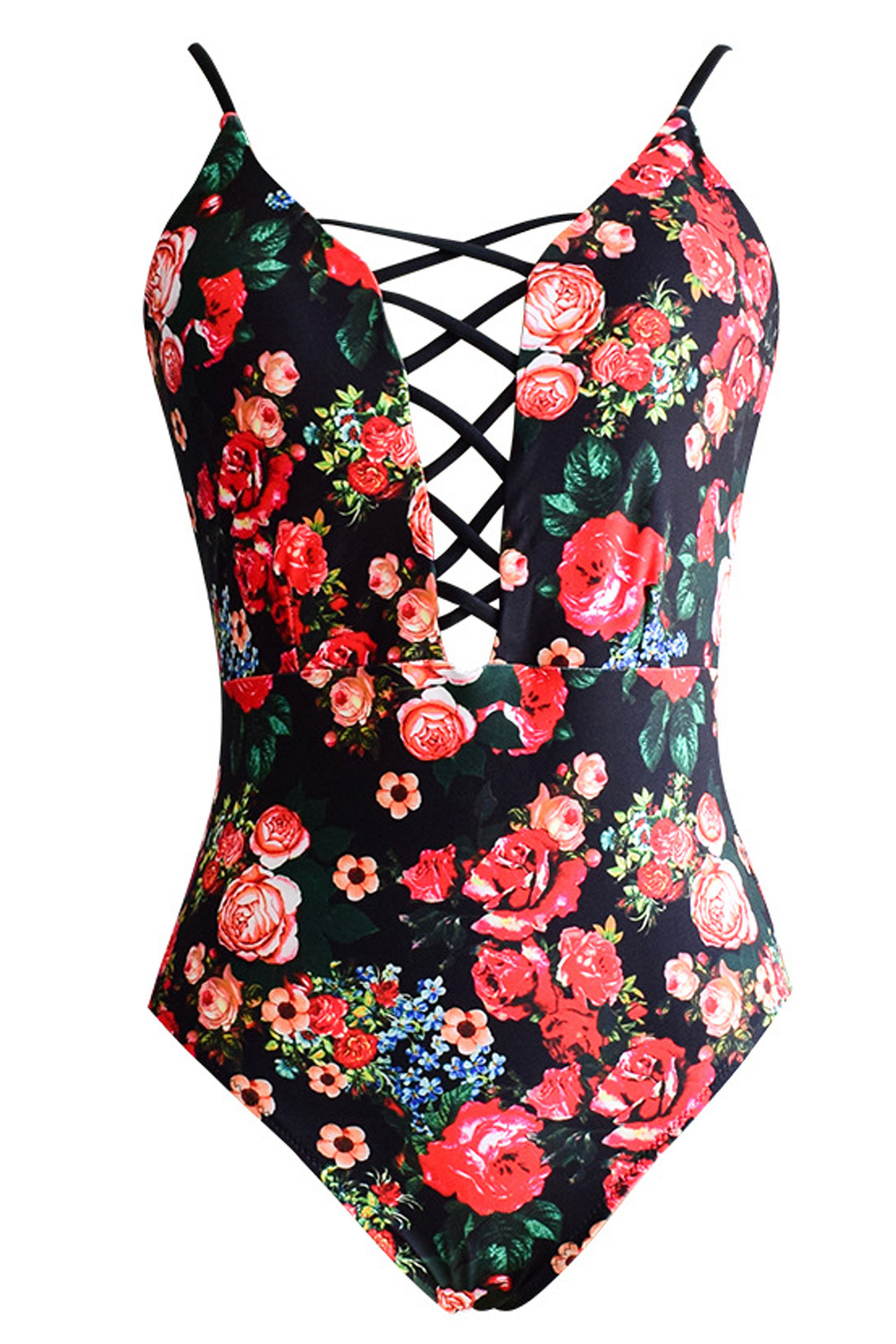 Kettymore Women Cross Strap Floral Printed Adjustable One Piece Swimwear