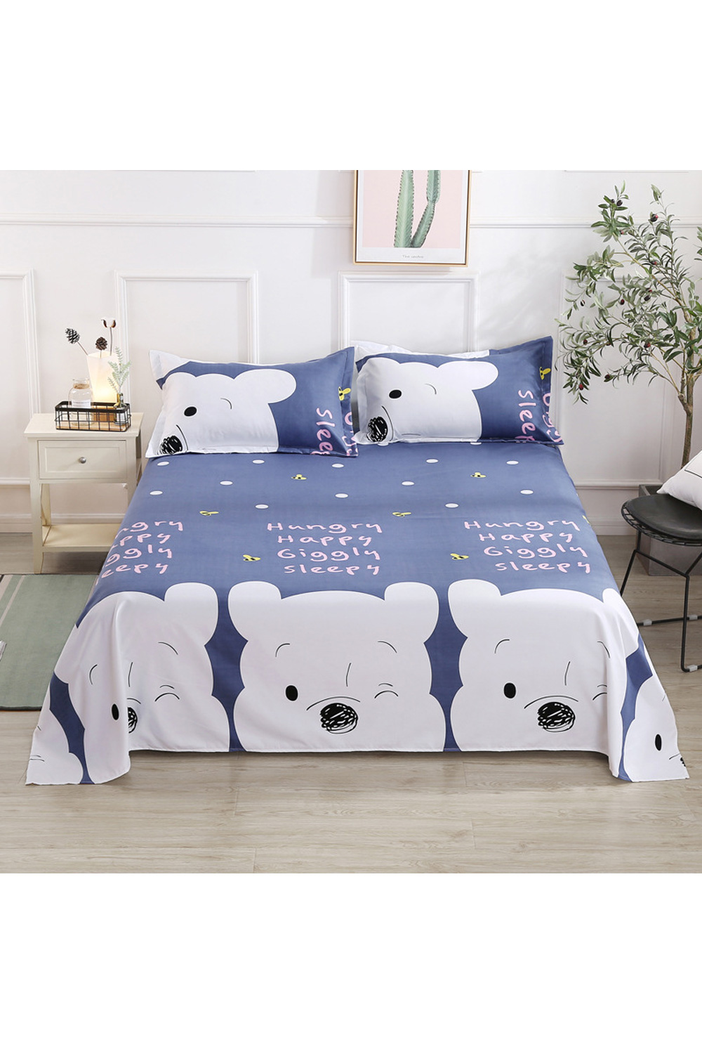 KettyMore Home Decor Cute Bear Printed Bed Sheet Soft With Two Pillow Covers