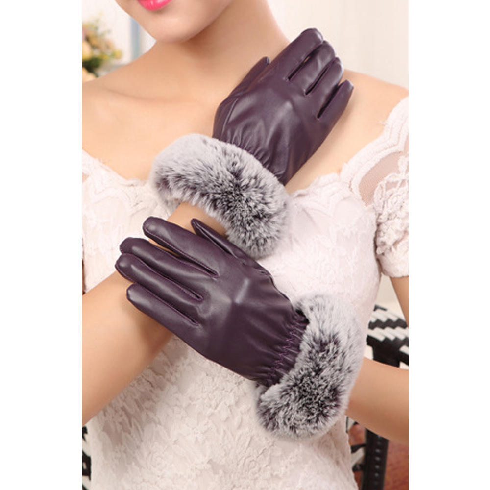 KettyMore Women PU Leather Thick Windproof Decorated Winter Gloves