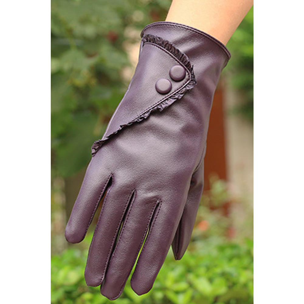 KettyMore Women Leather Solid Colored Warm Fashionable PU Gloves