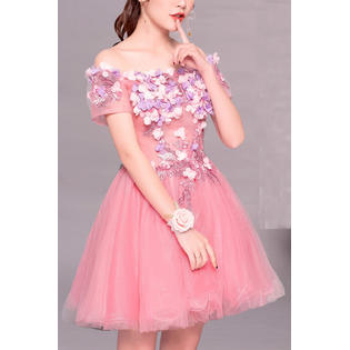 ZaraBeez Women Shot Sleeve Fairy Style Floral Attached Beautiful Evening  Dress