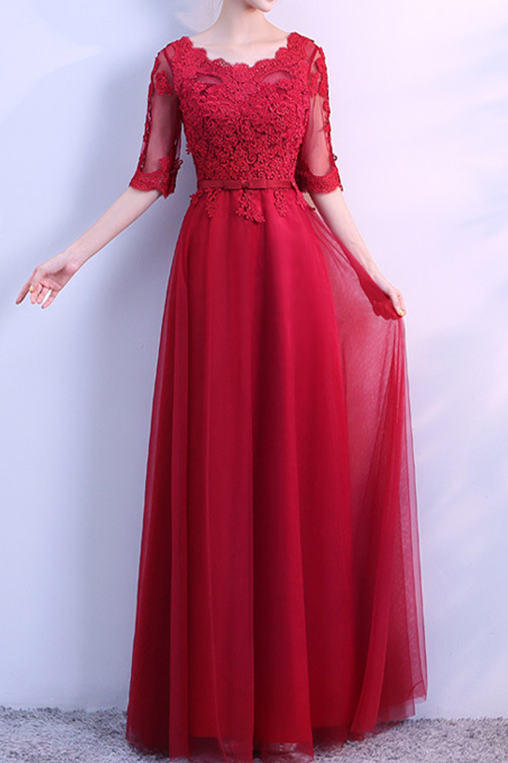 KettyMore Women Classy Half Sleeve Round Neck Solid Pattern Stylish Evening Dress, Red 1