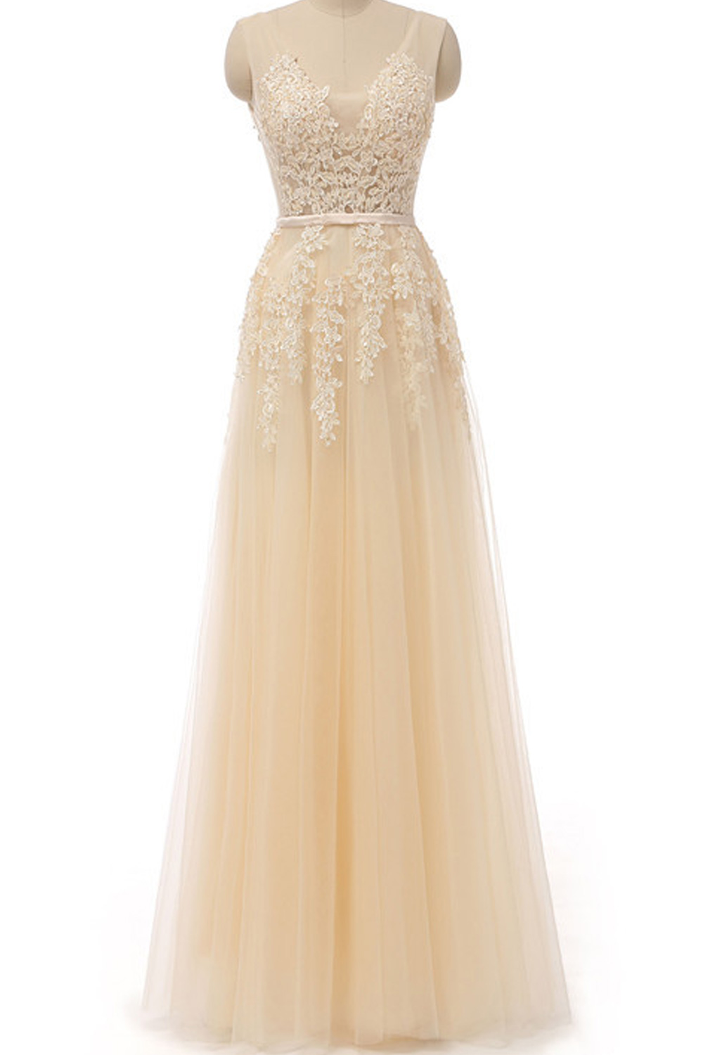 ZaraBeez Women Deep V-Neck Style Sleeveless Solid Colored Elegant Wedding Dress