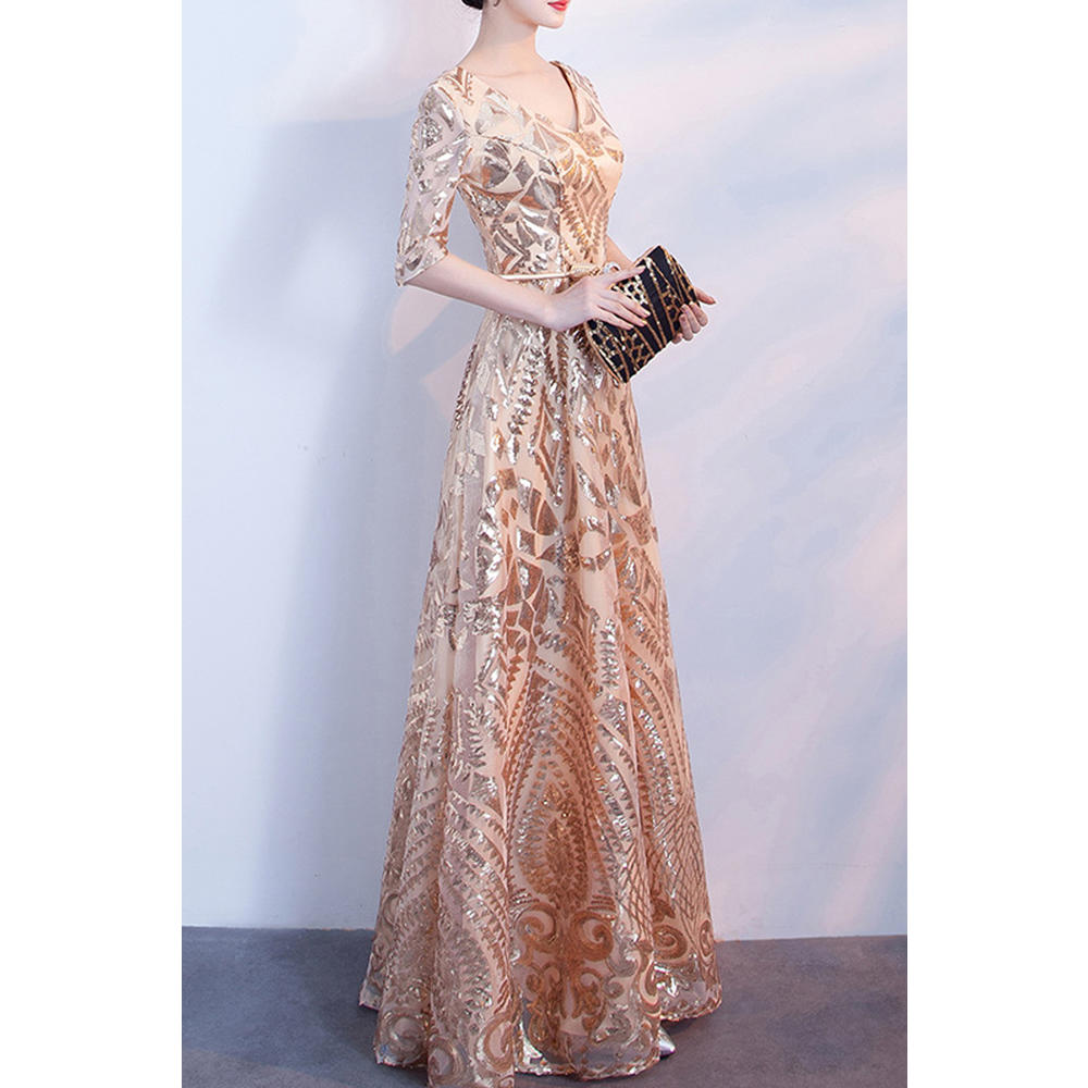 KettyMore Women Shiny Material Short Sleeve Breathable Long Skirt Wedding Party Dress
