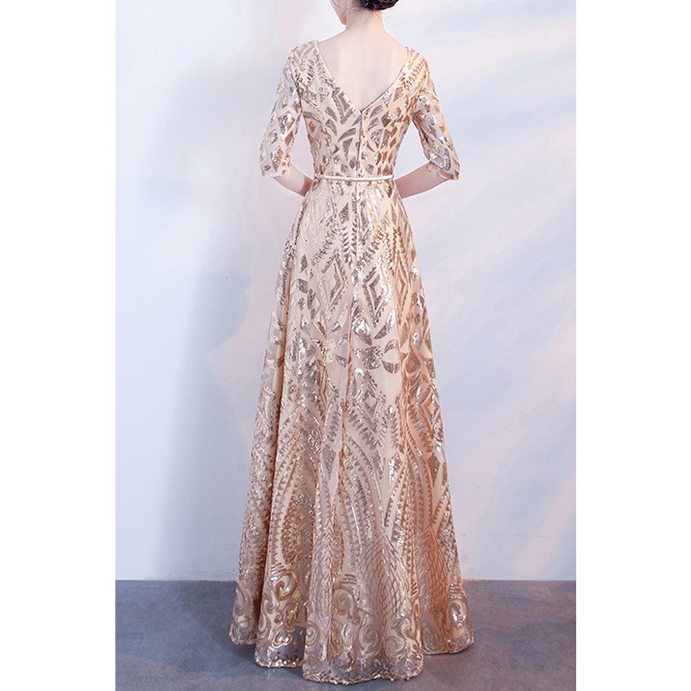 KettyMore Women Shiny Material Short Sleeve Breathable Long Skirt Wedding Party Dress