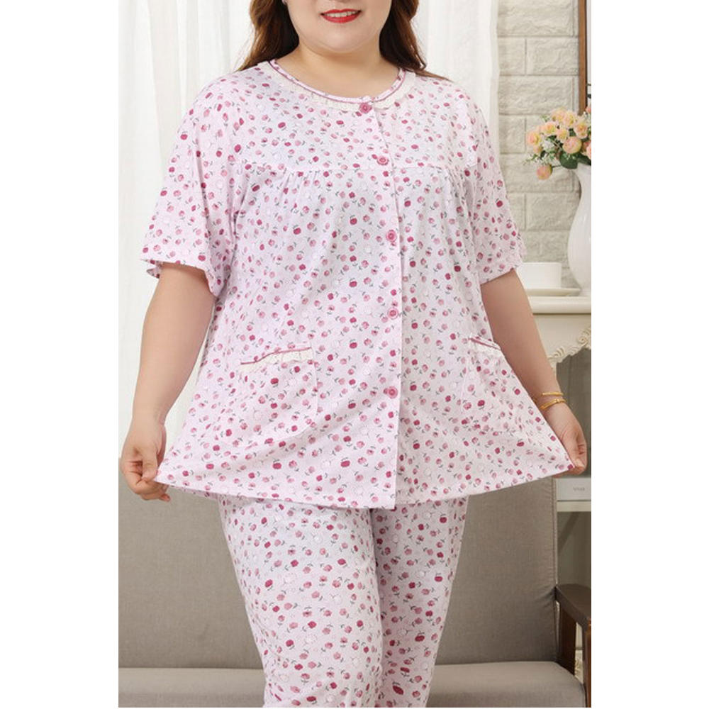 Ketty More Women Short Sleeve Easy Round Neck Soft Material Two Piece Sleeping Dress