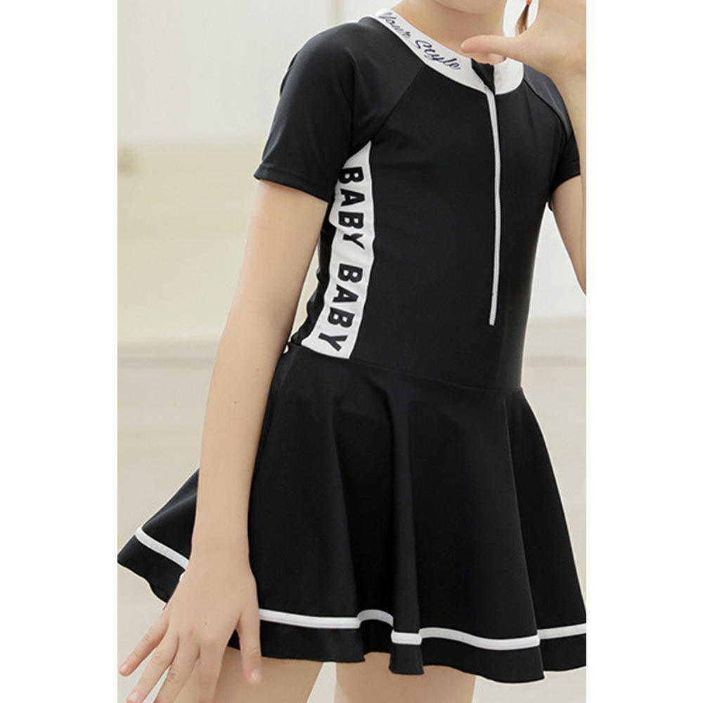 Unomatch Kids Girls Style Short Sleeve Flared Skirt One Piece Bathing Swimwear