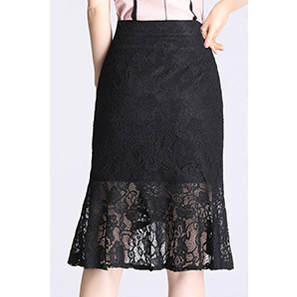 Unomatch Women Irregular Hem Lace Embroidered High Waist Summer Thin Cool Skirt