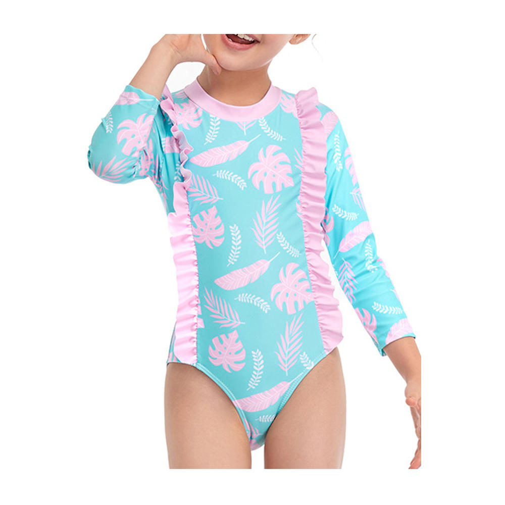 KettyMore Kids Girls Ruffle Decoration Quarter Sleeve One Piece Swimwear