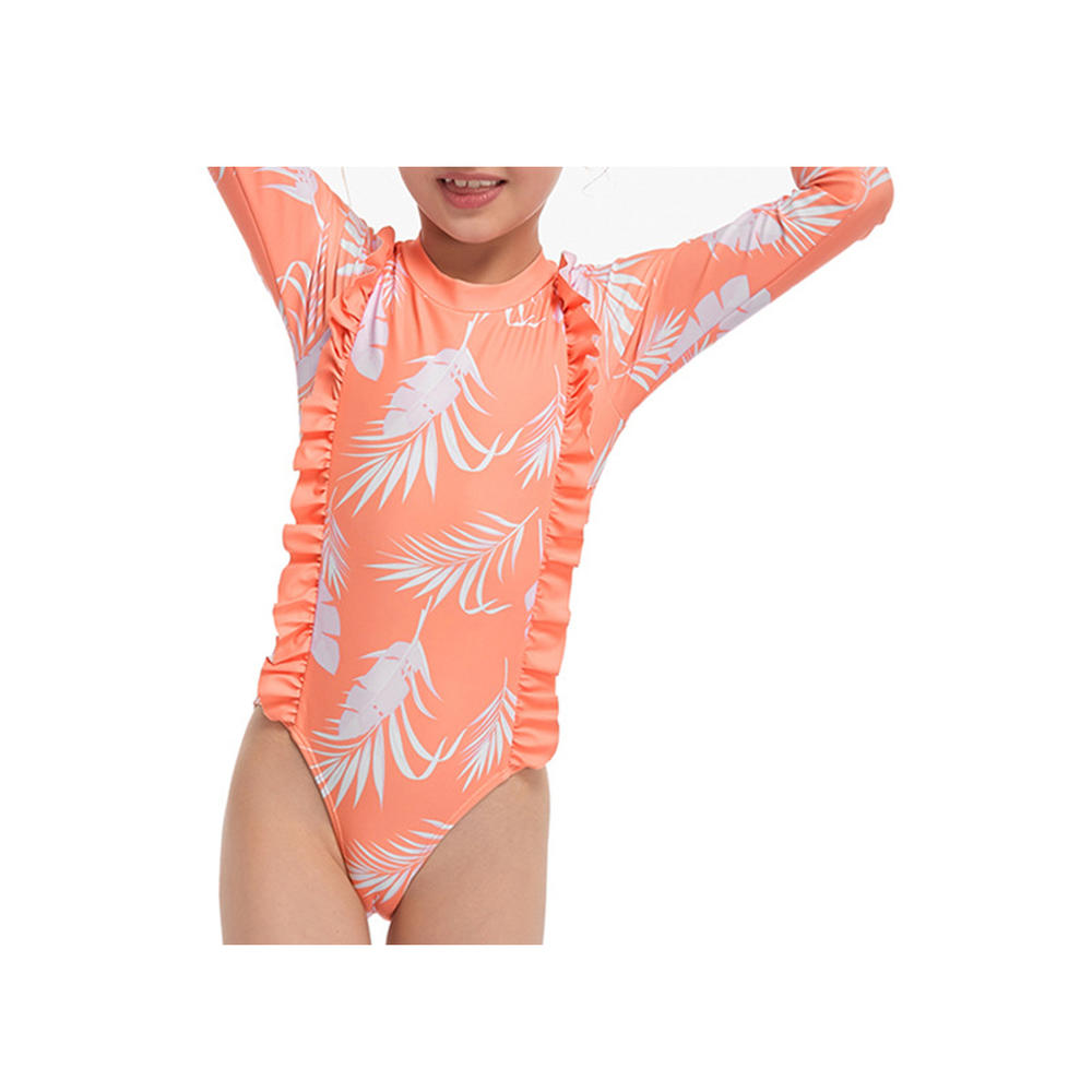 KettyMore Kids Girls Ruffle Decoration Quarter Sleeve One Piece Swimwear