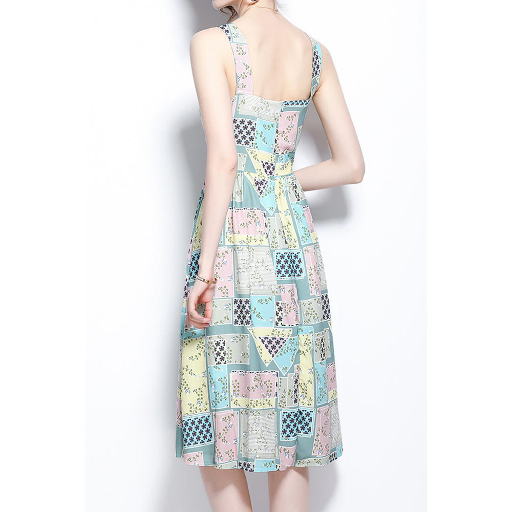 Ketty More Women Tremendous Square Neck Fashionable Printed Style Sleeveless Loose Classy Dress