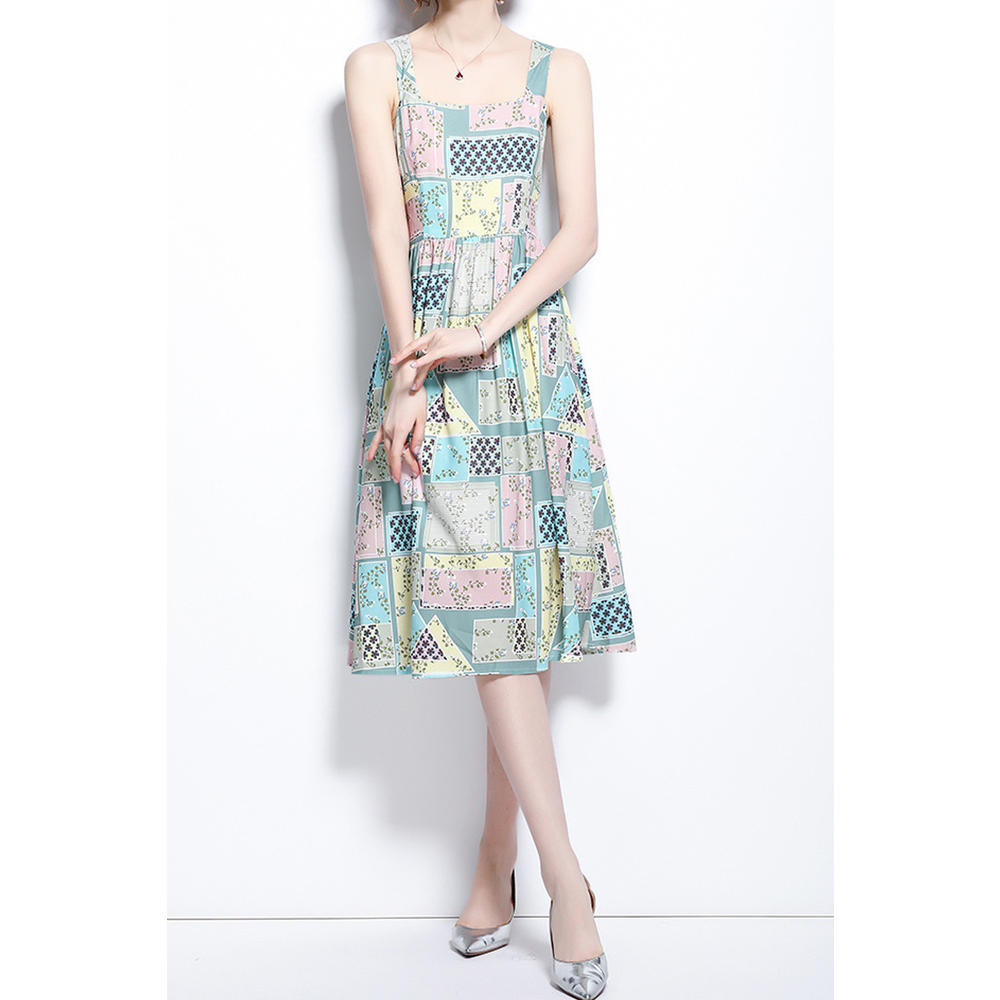 Ketty More Women Tremendous Square Neck Fashionable Printed Style Sleeveless Loose Classy Dress