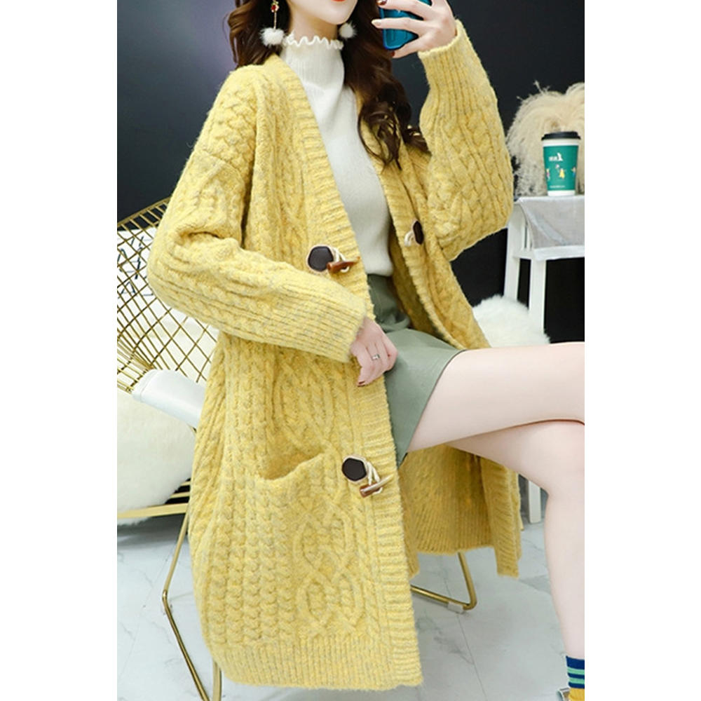 KettyMore Women Mid Length Solid Colored Thick Long Sleeve Warm Comfy Cardigan