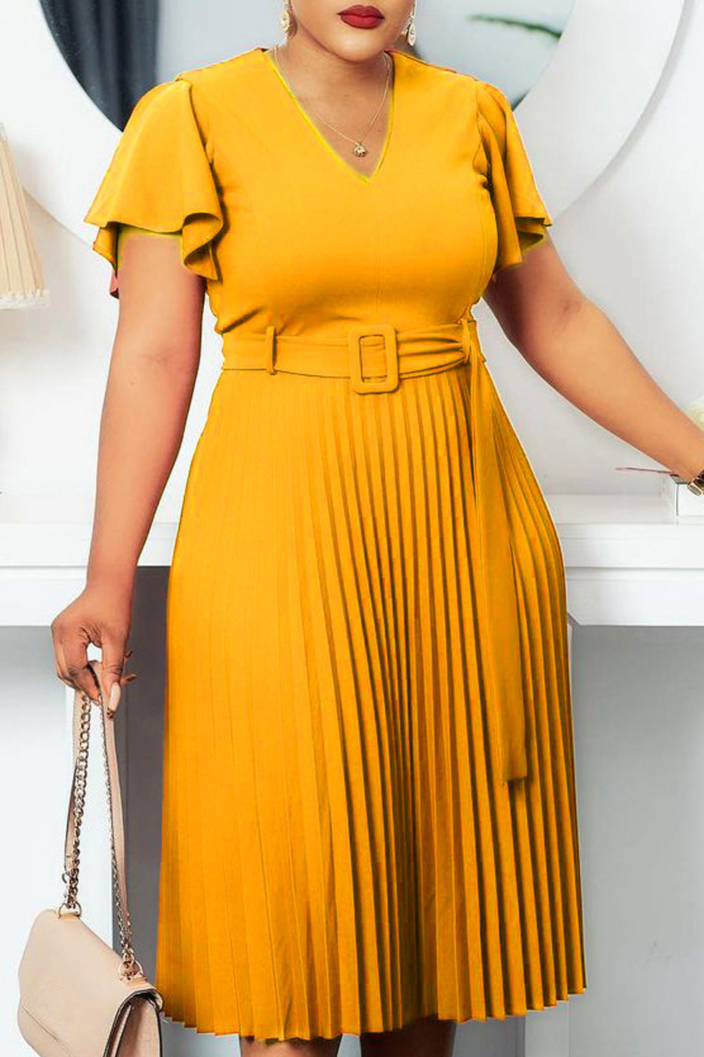 mid calf pleated dresses