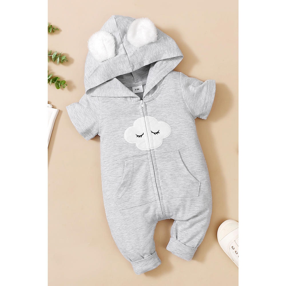 KettyMore Baby & Toddler Solid Colored Zipper Short Sleeve Soft Breathable Hooded Romper