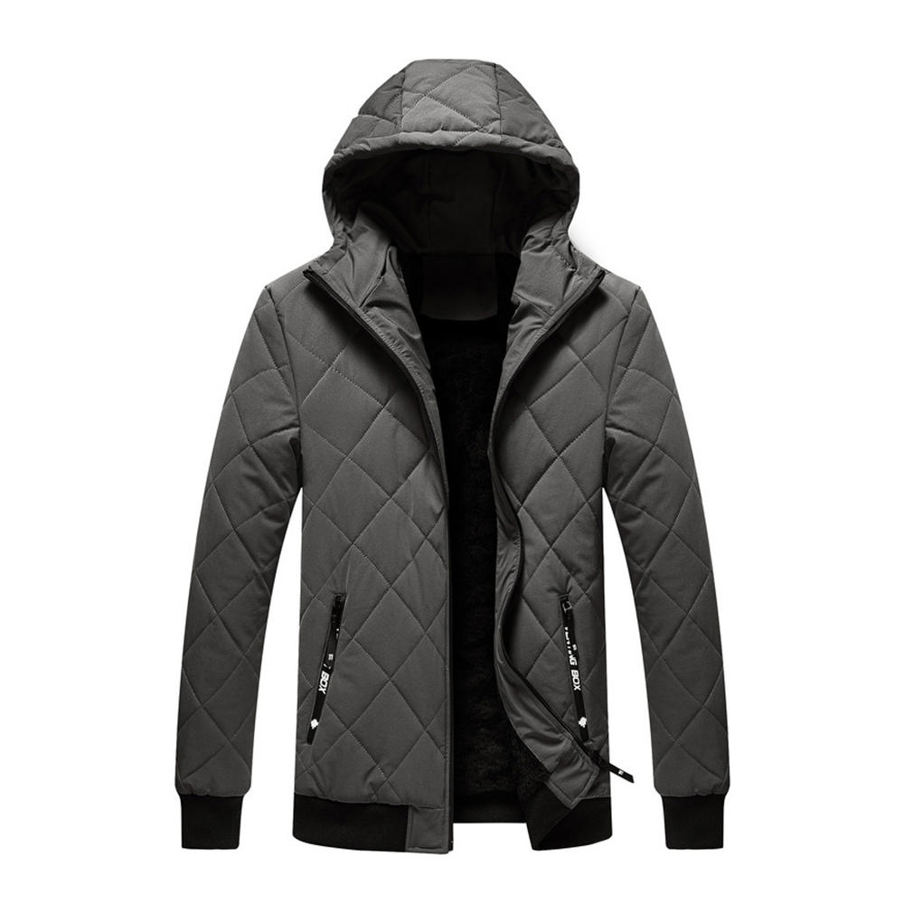 Yazona Men Alluring Windproof Hooded Neck Ribbed Hem Solid Colored ...