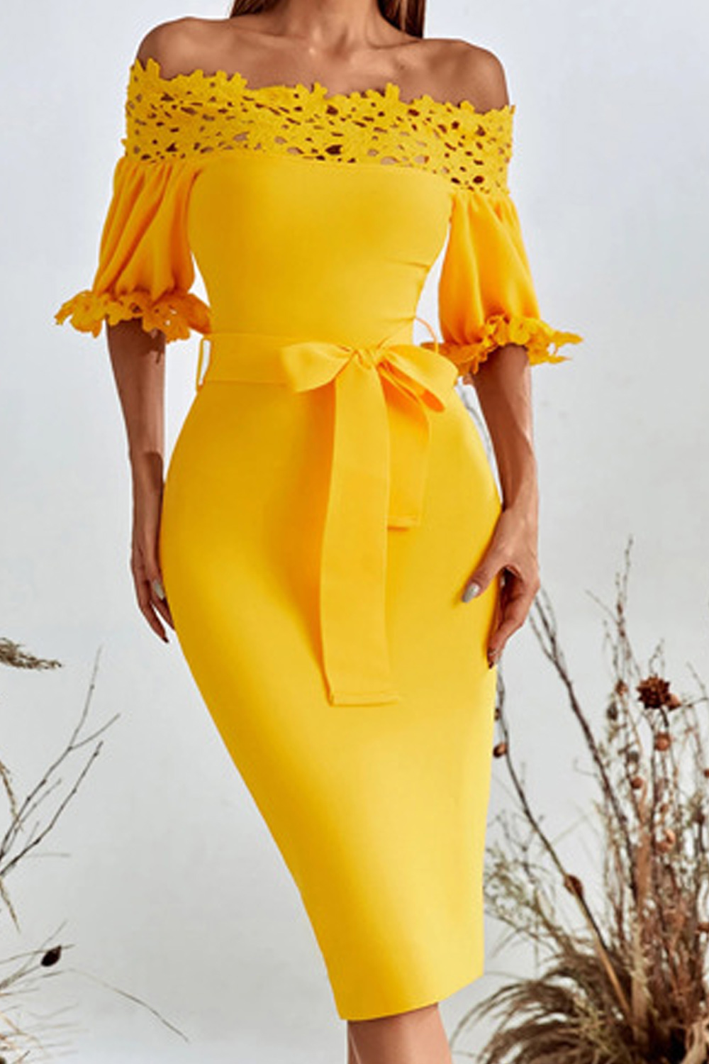 mid length yellow dress