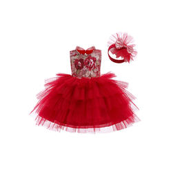 Zumeet Toddler Baby Girls Thin Mesh Trendy Floral Pattern Round Neck Sleeveless Summer Party Dress