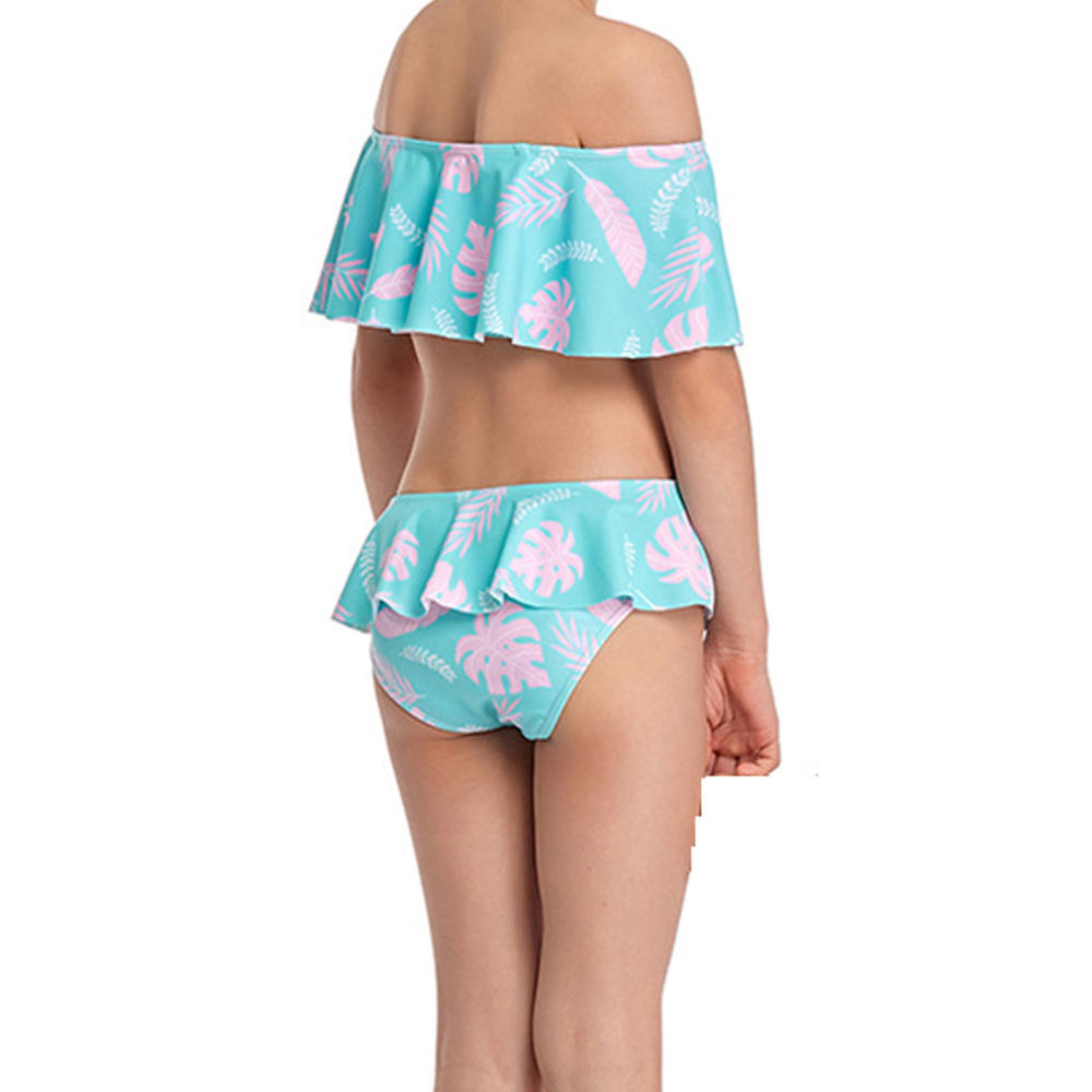 KettyMore Kids Girls Solid Swim Top With Floral Bottom Swimsuit Set