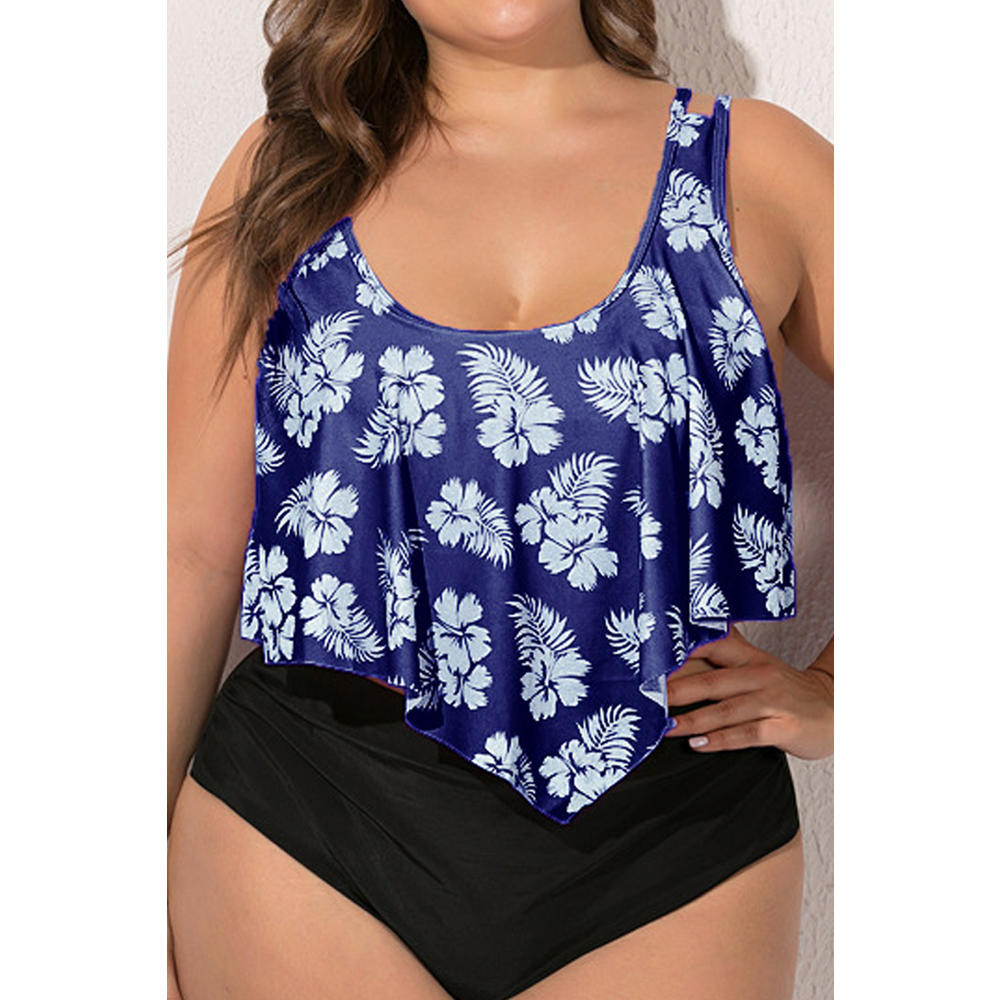 Ketty More Women Easy Round Neck Floral Printed Two Piece Stretchy Swimwear