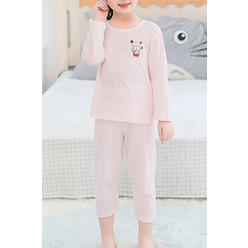 KettyMore Kids Girls Cartoon Pattern Easy Round Neck Elasticated Waist Breathable Soft Sleepwear Set