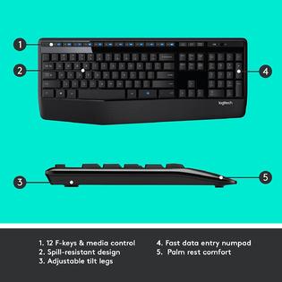 Logitech Azds1429 Mk345 Wireless Combo Full Sized Keyboard With Palm Rest And Comfortable Right Handed Mouse 2 4 Ghz Wireless Usb Receiver Compa