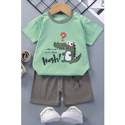 Ketty More Baby Boys Fashionable Cartoon Printed Soft Round Neck Two Piece Fabulous Outfit Set