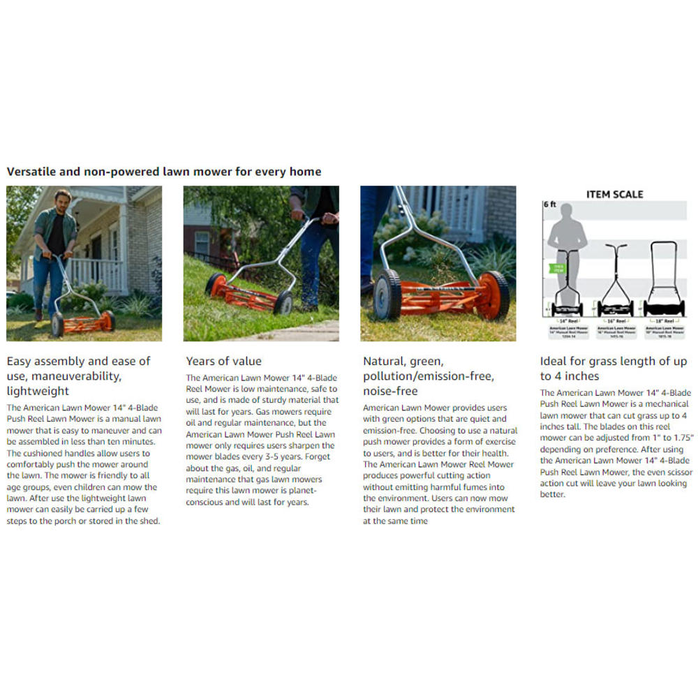 AZDS3015 American Lawn Mower 120414 14Inch 4Blade Reel Mower & SK01