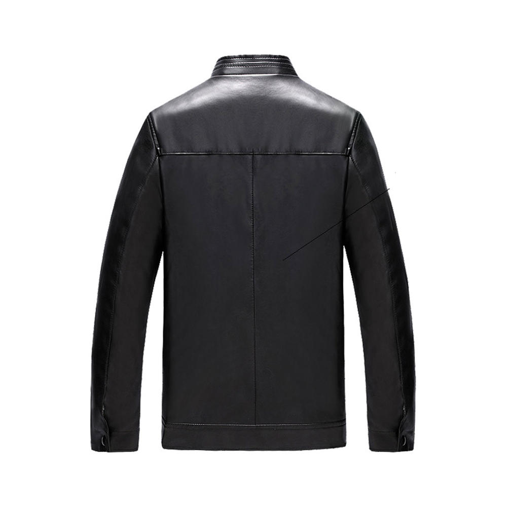 Ketty More Men Trendy Solid Colored Thick Long Sleeve Restful Collar Neck Zipper Closure PU Leather Jacket