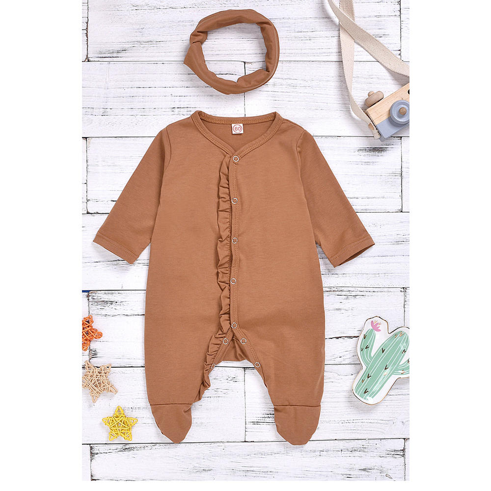 Ketty More Baby Girls Long Sleeve Snap Button Closure Solid Pattern Romper