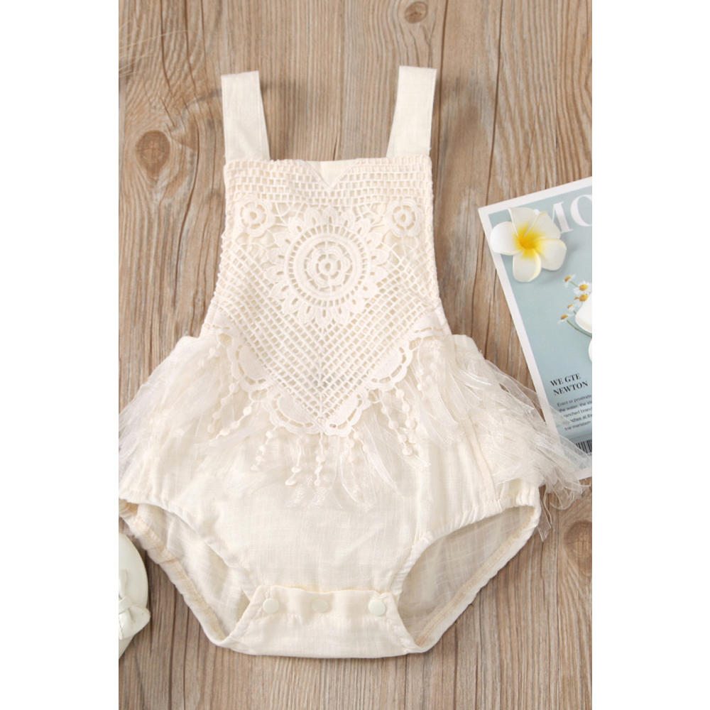 Ketty More Baby Girls Square Neck Breathable Solid Pattern Hollow Lace Romper