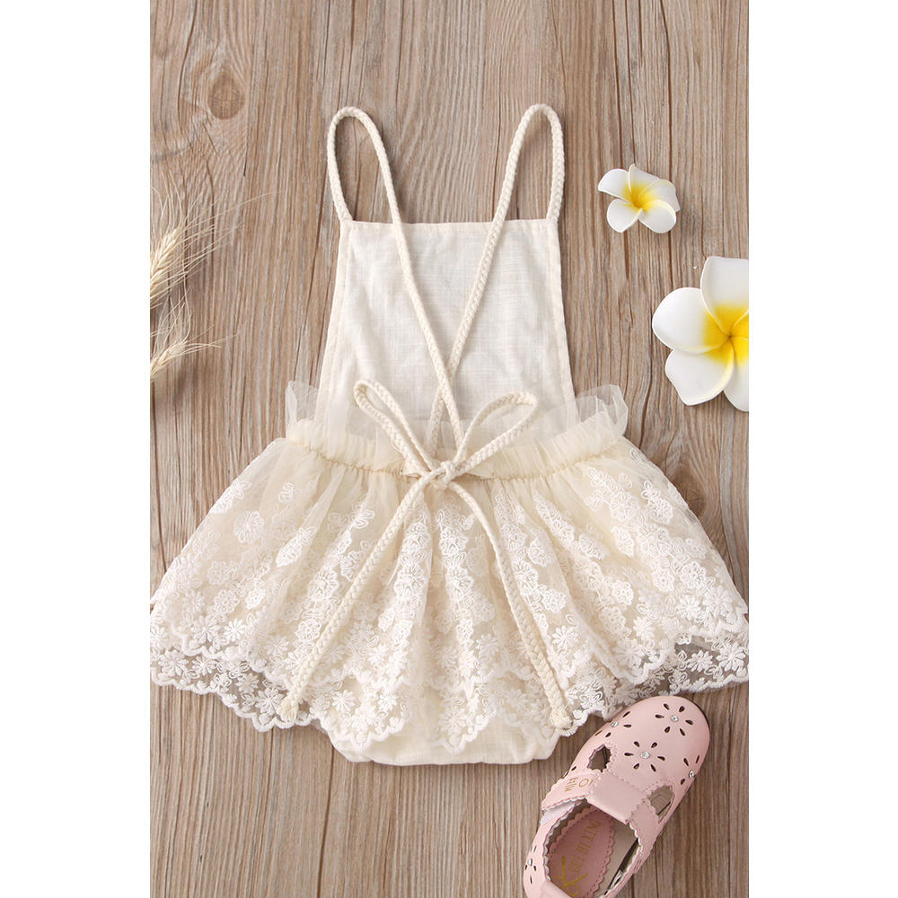 KettyMore Baby Girls Thin Strap Neck Fashionable Lace Decorated Romper