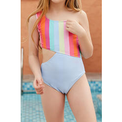 Ketty More Kids Girls Outstanding Solid Pattern One-Shoulder Summer Slim Fit Beach Swimwear