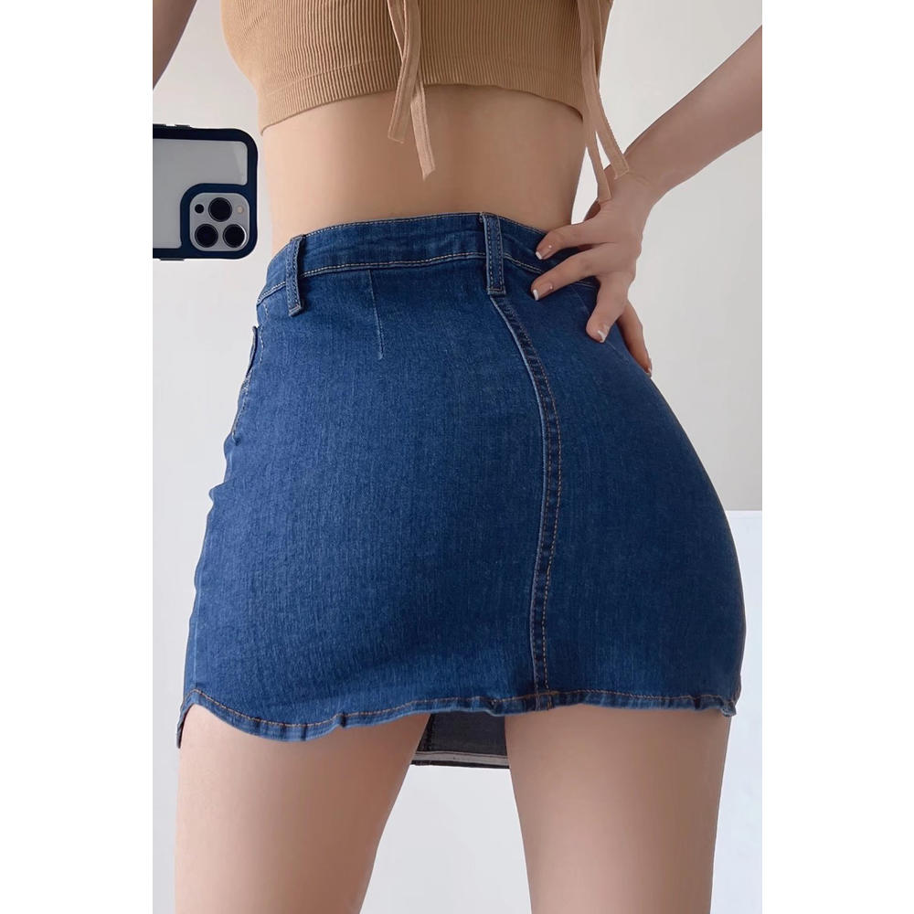 KettyMore Women Slim Fit Button Closure High Waist Belt Loops Summer Casual Thin & Breathable Denim Short Skirt