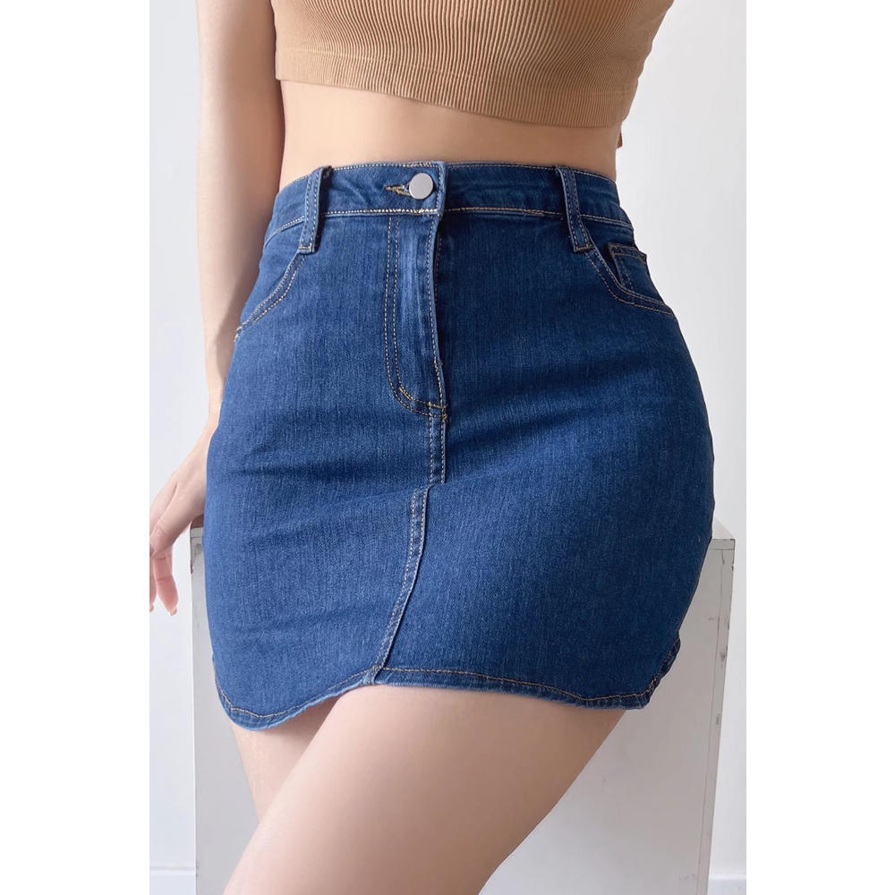 KettyMore Women Slim Fit Button Closure High Waist Belt Loops Summer Casual Thin & Breathable Denim Short Skirt