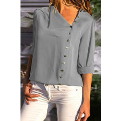 Ketty More Women Stylish Asymmetric Neck Side Button Shirt