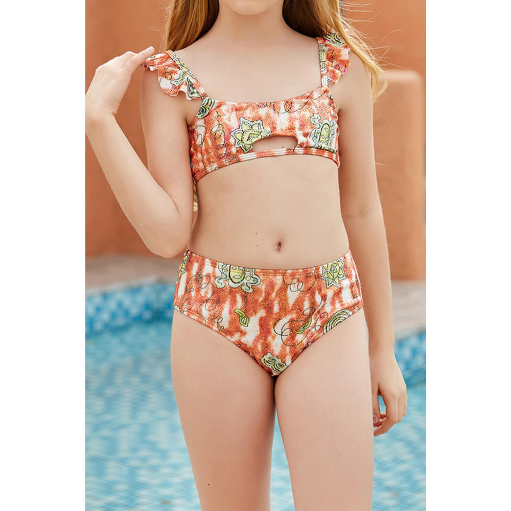 KettyMore Kids Girls Square Neck Summer Sleeveless Lovely Printed Pattern Two-Piece Beach Swimwear