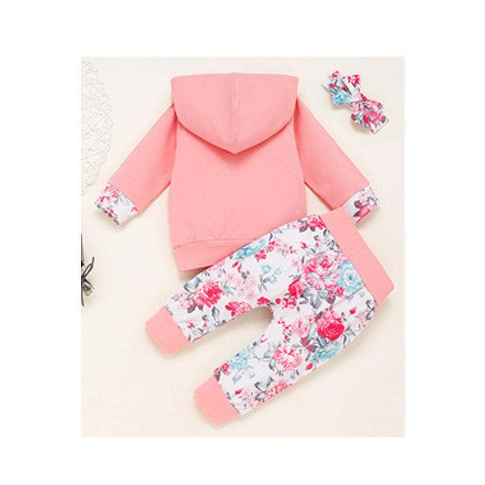 KettyMore Baby Girls New Flower Printed Hooded Long-Sleeved Trouser Outfit