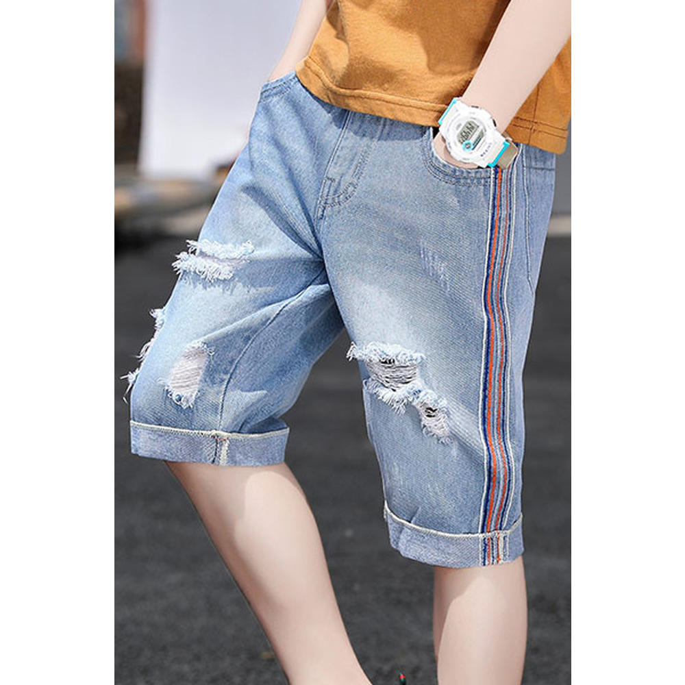Ketty More Kids Boys Ripped Styled Fantastic Solid Colored Summer Relaxed Fit Casual Denim Short