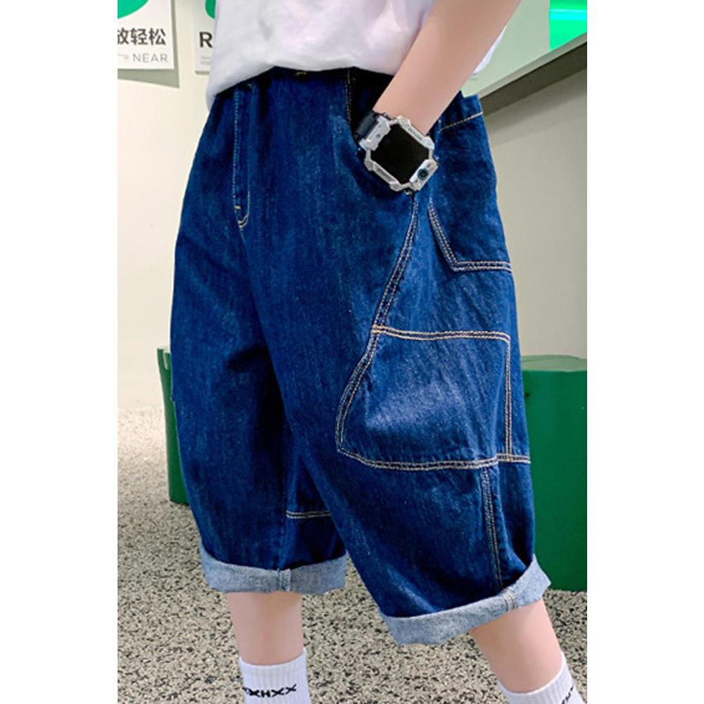 Ketty More Kids Boys Sensational Solid Colored Elasticated Mid-Waist Pockets Styled Casual Denim Short