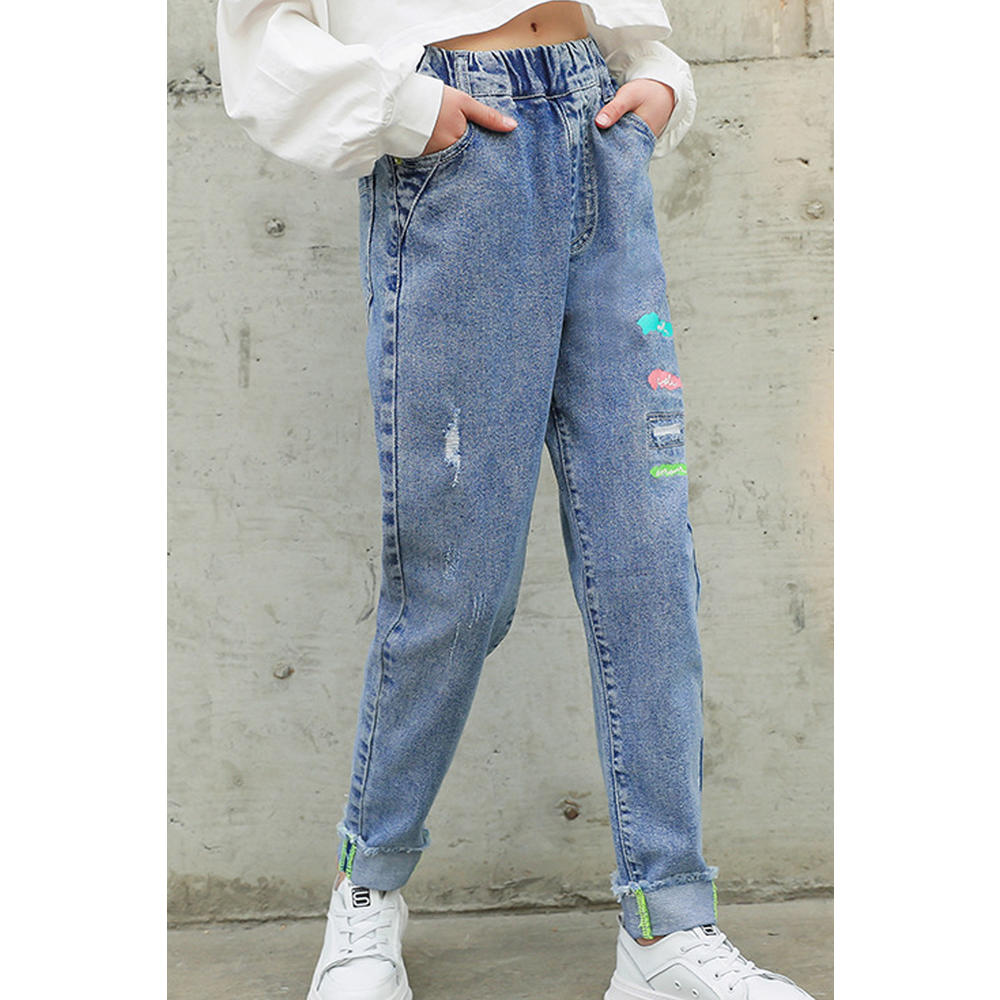 KettyMore Kids Girls Relaxed Fit Mid-Waist Pockets Styled Adorable Solid Colored Casual Denim Jeans