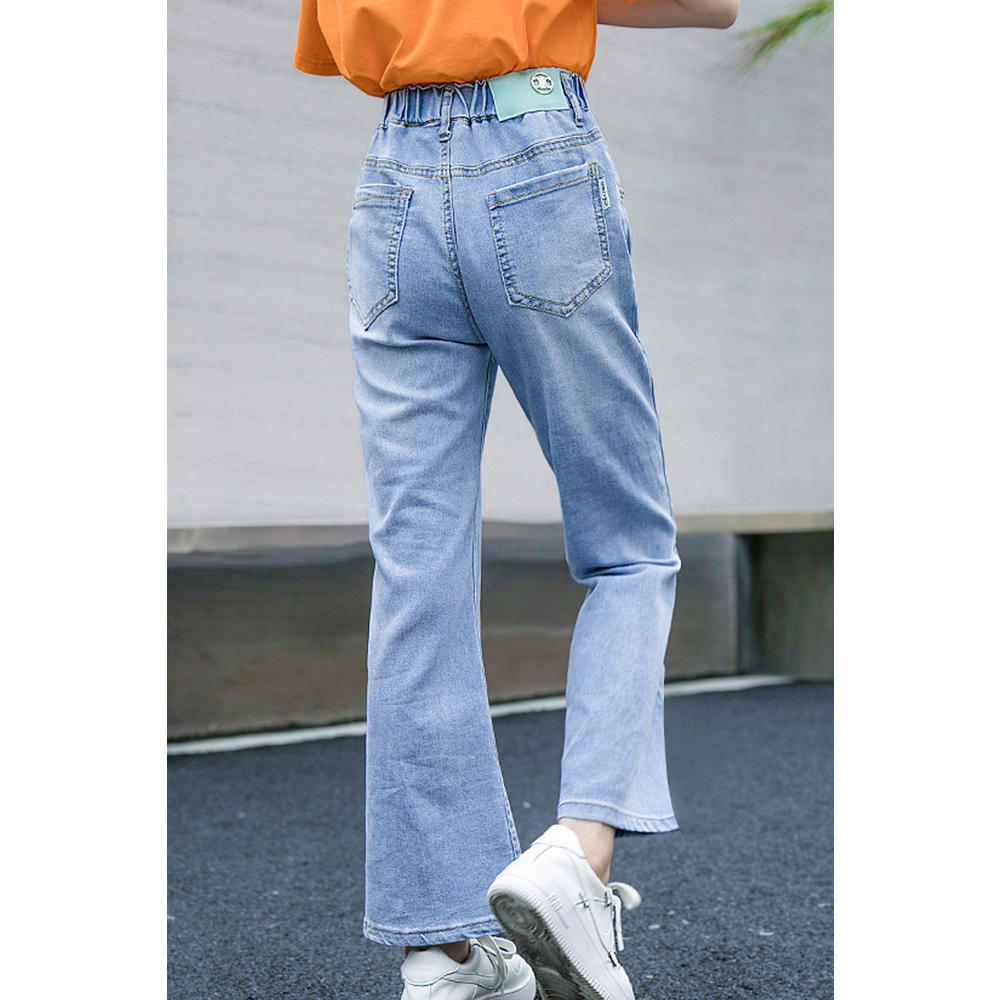 KettyMore Kids Girls Lightweight Elasticated Mid-Waist Lovely Solid Colored Slit Ankle Summer Fashion Denim Jeans