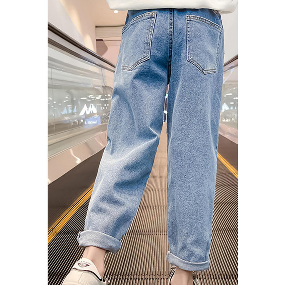 KettyMore Kids Girls Adorable Solid Colored Belt Loops Elasticated Mid-Waist Pockets Degined Weekend Denim Jeans