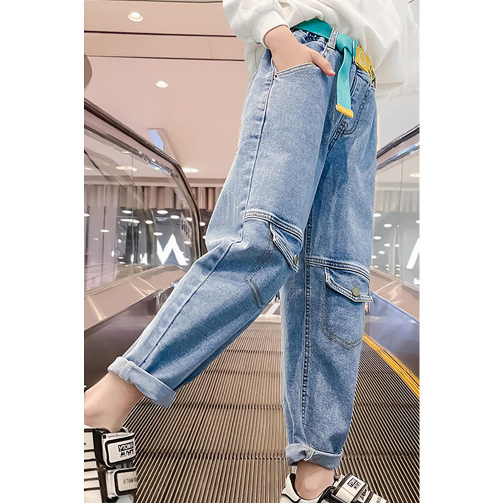 KettyMore Kids Girls Adorable Solid Colored Belt Loops Elasticated Mid-Waist Pockets Degined Weekend Denim Jeans