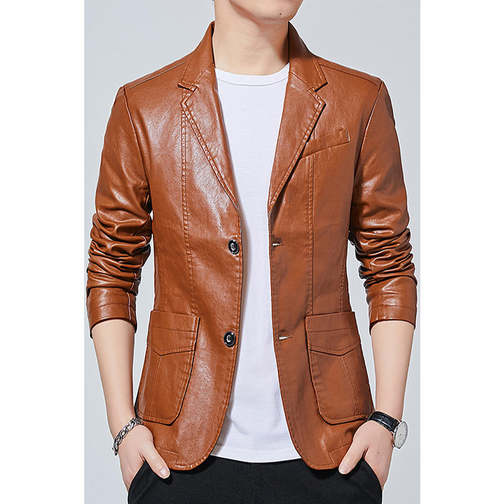 KettyMore Men Leather Jacket Professional Solid Pattern Top Neck Collar Cuff Winter Suit Jacket