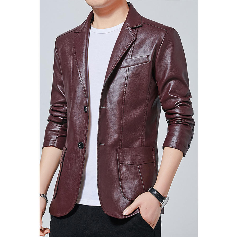 KettyMore Men Leather Jacket Professional Solid Pattern Top Neck Collar Cuff Winter Suit Jacket