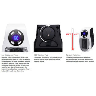 Minetom ADS11421 350W Space heater, Wall Outlet Electric Space Heater as  Seen on TV with Adjustable Thermostat and Timer and Led Display, Compact